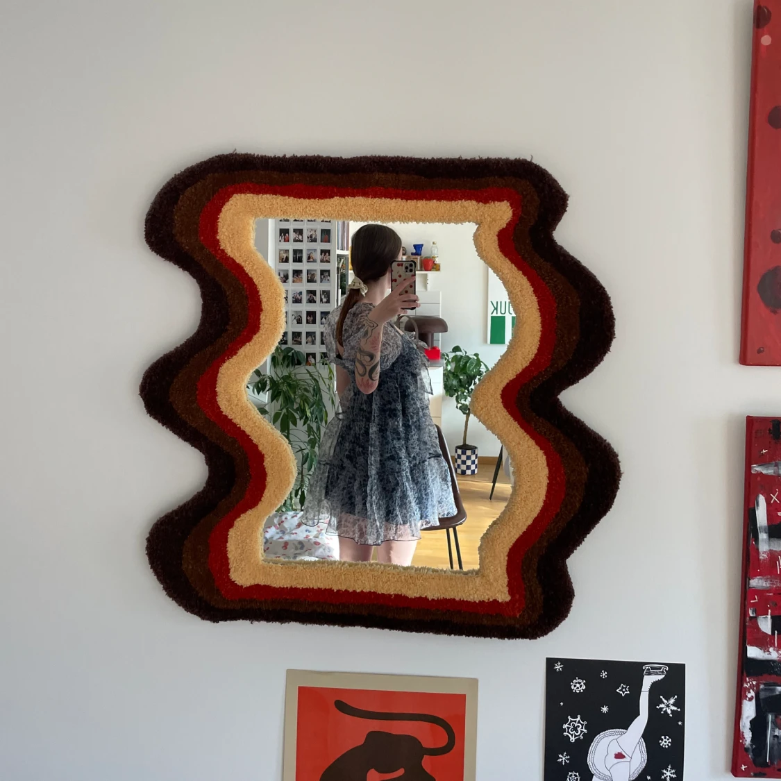 Mönstrad kort puff klänning i mesh - 91