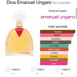 Emanuel Ungaro Diva parfym 50 ml ! Knappt använd som man ser på andra bilden och den kostar runt 400 kr ny. Nice lyxig och unik doft som även håller väldigt länge ! Kan ev diskutera priset🫶🏼
