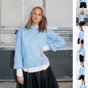 Säljer denna stickade tröja i en perfekt blå färg🫶🏻 Den är ifrån Ida Carlssons kollektion från Madlady och finns inte kvar att köpa💞💞