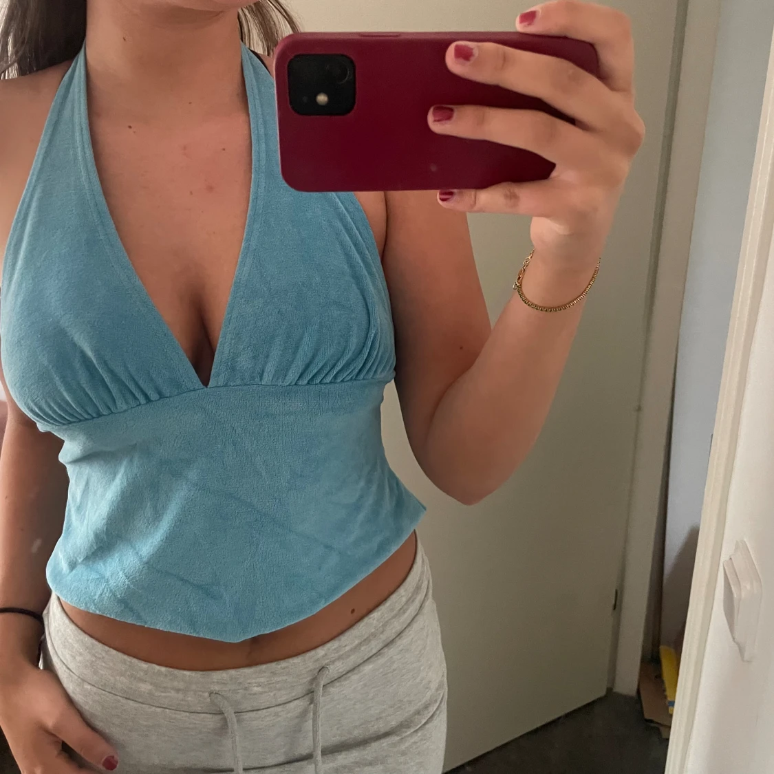 Blått linne öppen rygg