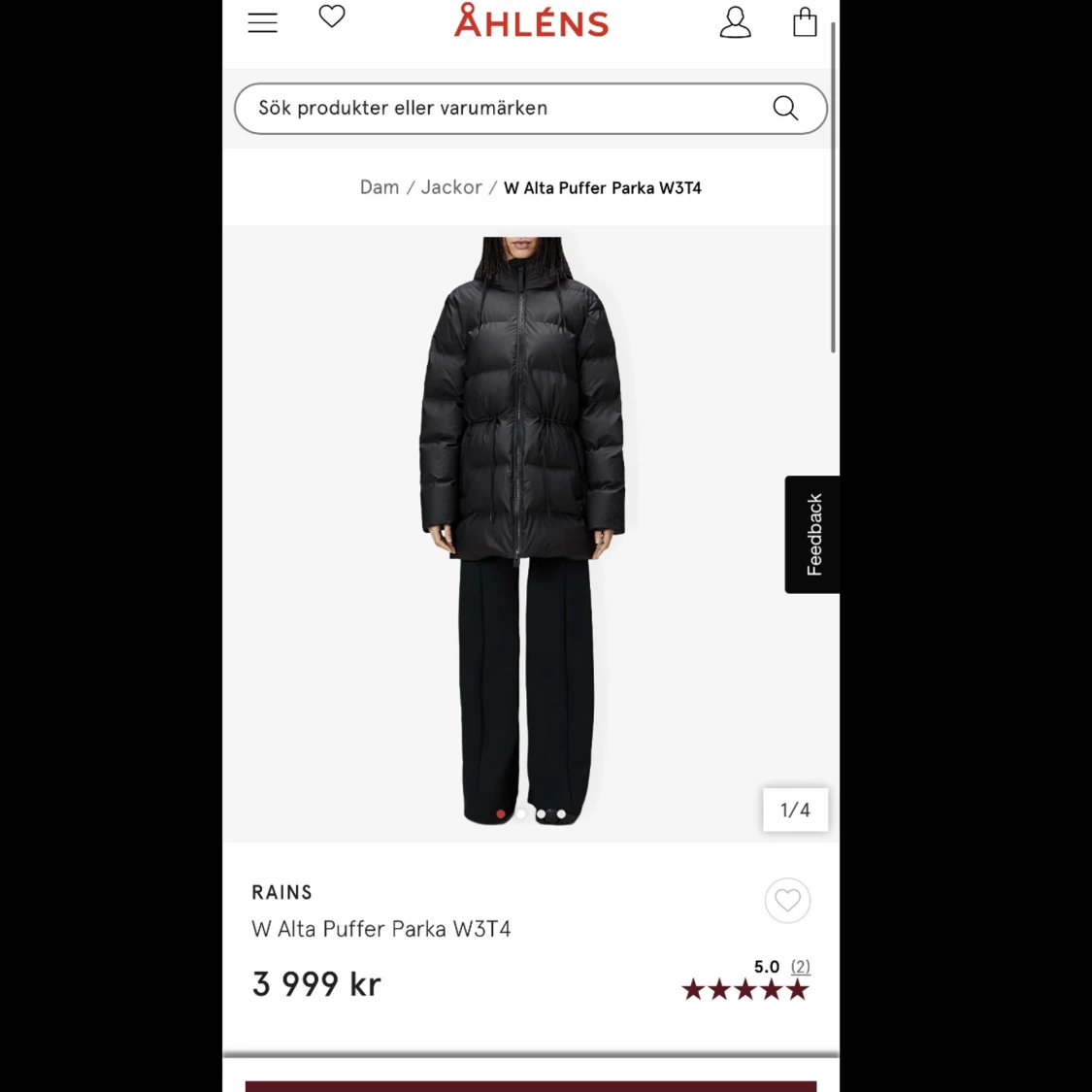 Rains W Alta Puffer Parka - 90
