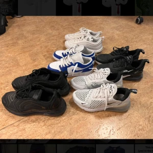 Nike skor - Säljer dessa nike skor då dem kommer inte till användning.  Skick 7/10 som värst. Ni kan gärna fråga om mer bilder.  Alla skor är i storlek 36,5  Air max 270 750kr Air max 720 650kr Air max 97 550kr Jordan 1 low 600kr Vid sälj kommer dem att rengöras