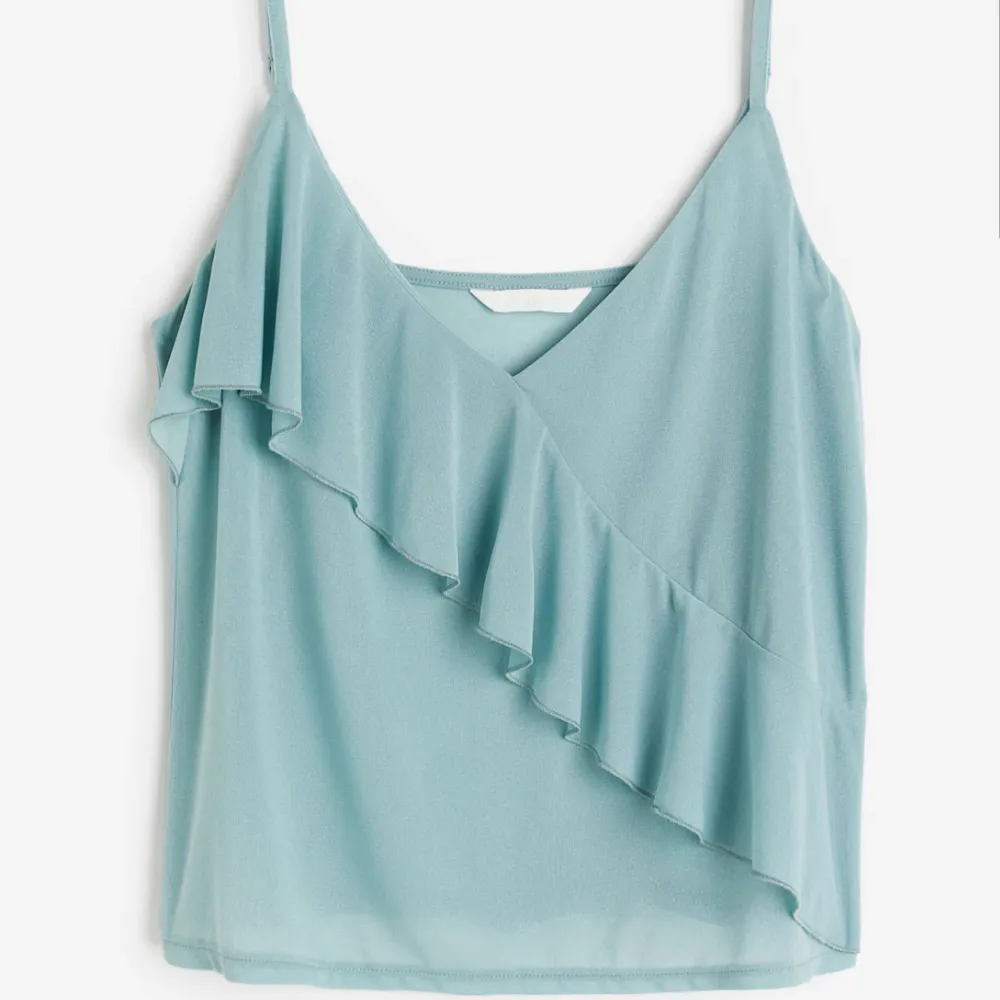 Säljer detta jätte gulliga turkosa linne med volang köpt på H&M❣️ För tillfället är jag bortrest i någon dag till så jag kan inte skicka bild med tröjan på!💞. Yläosat.