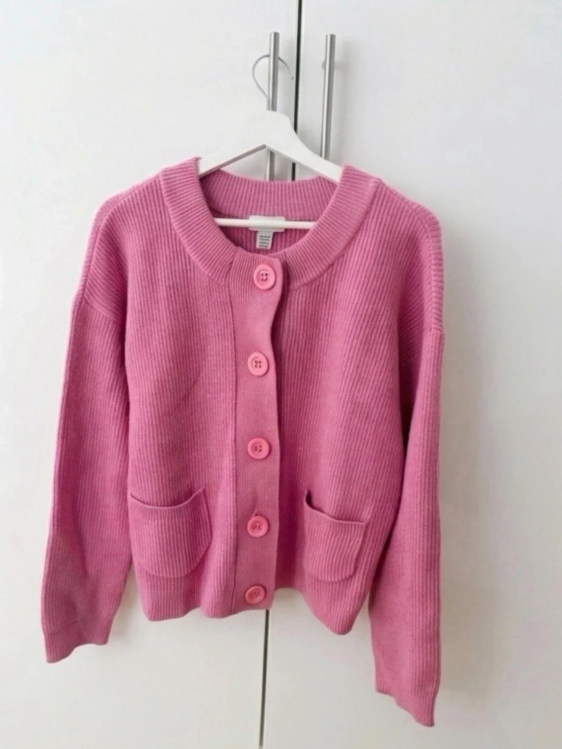 Rosa ribbstickad kofta från Bonprix (Stl S) - 1