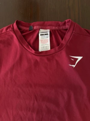Vinröd Gymshark t-shirt i bomull - Snygg vinröd t-shirt från Gymshark med klassisk passform och korta ärmar. Tillverkad i mjuk bomull och har en vit Gymshark-logga på bröstet. Perfekt för dig som gillar stilrena och sportiga plagg.