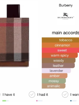 Burberry London Eau de Toilette - Burberry London Eau de Toilette har en rektangulär flaska klädd i klassiskt rutigt tyg i bruna, beige och röda toner. Doften har noter av tobak, kanel, sötma, varm krydda, trä, läder, lavendel, amber, mossa och animaliska inslag. Perfekt för dig som gillar eleganta och varma dofter.