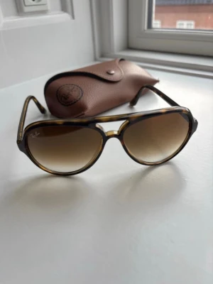 Bruna solglasögon från Ray-Ban - Snygga solglasögon från Ray-Ban med brunmelerad båge och bruna tonade glas. Klassisk aviator-inspirerad form och diskret Ray-Ban-logga på linsen. Kommer med originalfodral i brunt. Perfekta för soliga dagar!