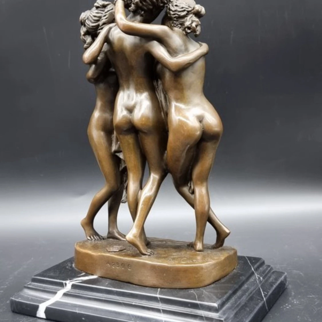 Staty, Bronze, The Three Graces - 24.5 cm - Brons, Marmor - 2