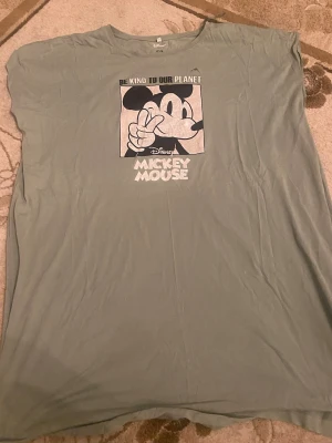 Disney Mickey Mouse t-shirt XXL - Ljusgrön t-shirt från Disney och C&A med stort tryck av Mickey Mouse och texten 'Be kind to our planet' på bröstet. Rund hals och korta ärmar, tillverkad i mjuk bomull. Perfekt för dig som gillar retro och Disney-vibes.