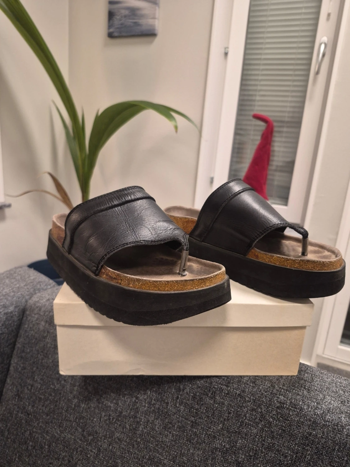 Vintage Höga super snygga läder flip flop med platå Eur 39 - 1