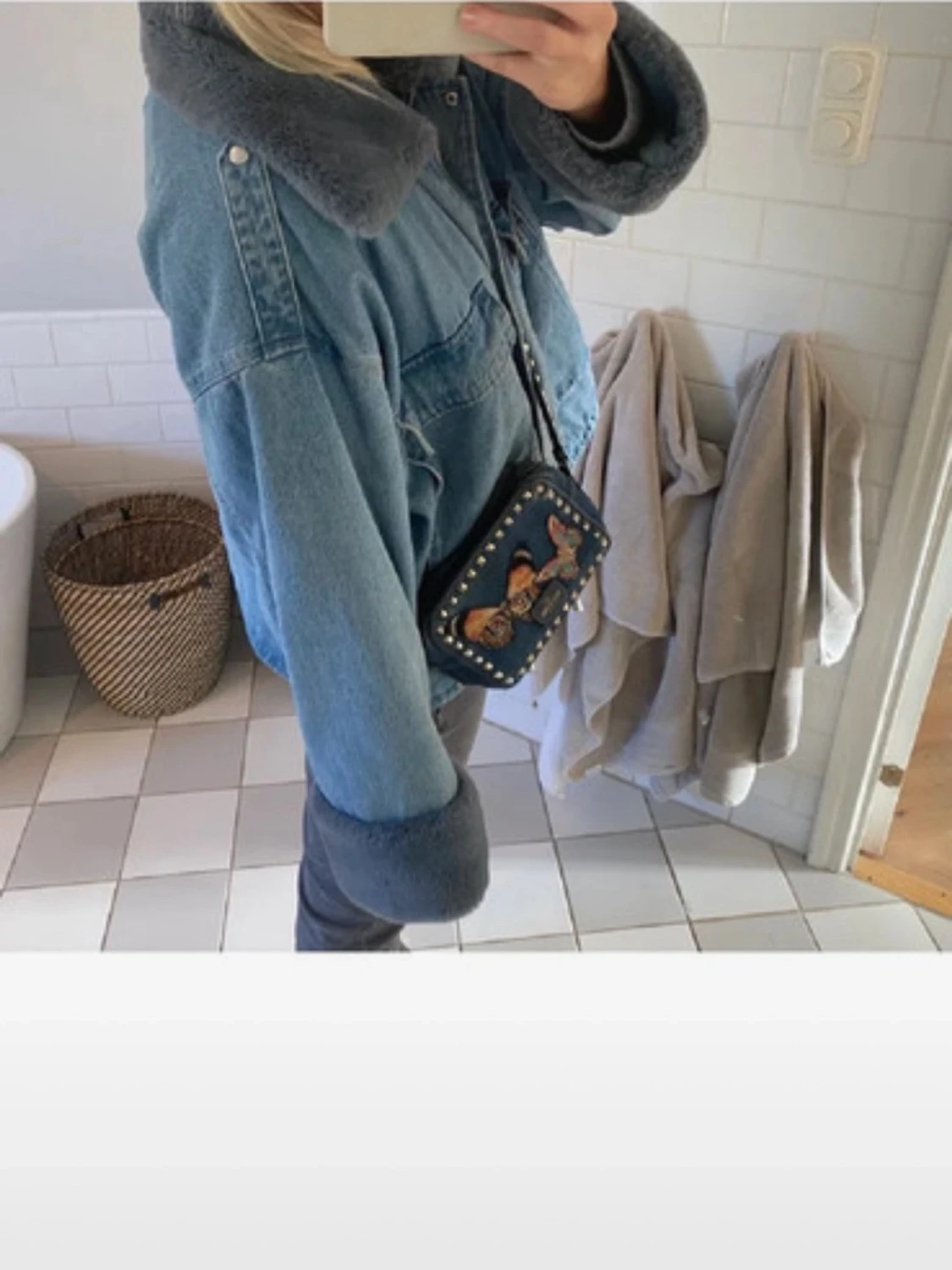 Oversized jeansjacka med teddykrage  - 1