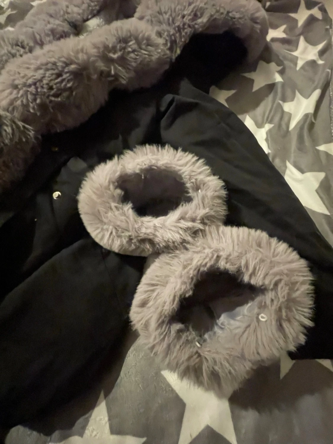 Svart parkajacka med grå fuskpäls - 1