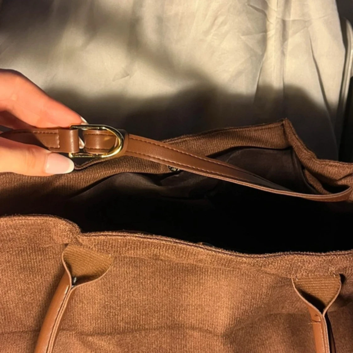 Brun axelväska i manchester och skinn - 2