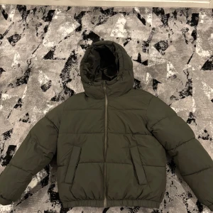 Mörkgrön pufferjacka från Bershka - Säljer en mörkgrön pufferjacka från Bershka i storlek S men passar M Jackan har huva med snörning, två sidofickor och dragkedja framtill. Den är quiltad och har elastiska muddar vid ärmslut och nederkant. Perfekt för kalla dagar och har en riktigt chill vibe. Skriv gärna 