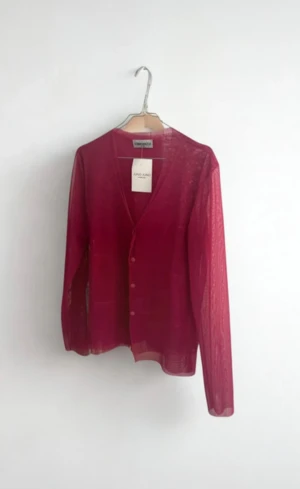 Rosa meshskjorta från Donna Malisa - Snygg transparent rosa skjorta från Donna Malisa Milano. Skjortan har v-ringning, långa ärmar och knäppning framtill med matchande rosa knappar. Materialet är lätt mesh som ger en cool och luftig känsla. Perfekt för dig som gillar statement-plagg och vill sticka ut.   Se bilder för skick och eventuella fläckar eller slitningar.  Rökfritt och djurfritt hem!