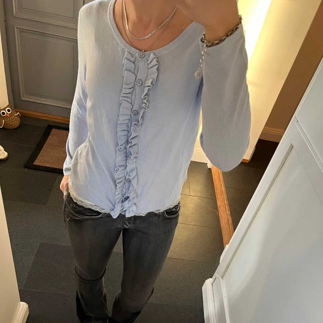 Blå stickad kofta  - 1