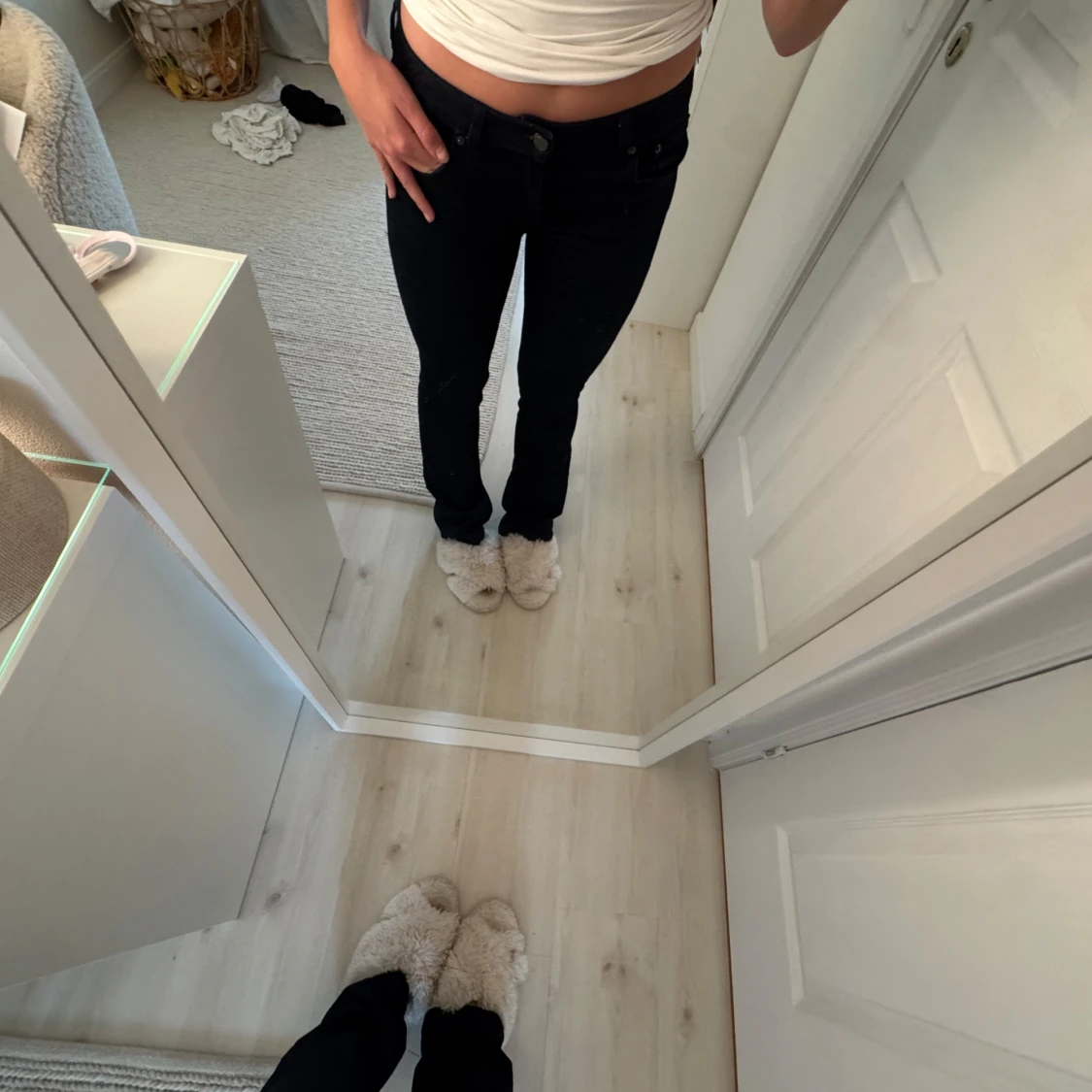 Mörkblå skinny jeans med låg midja - 1