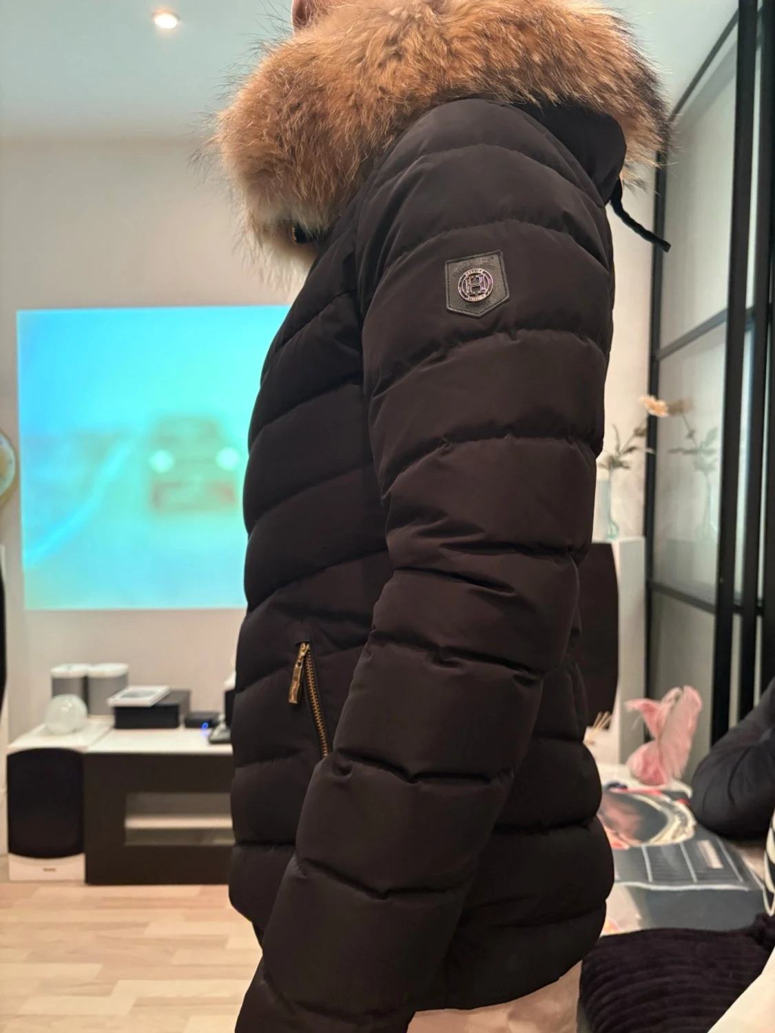 Svart pufferjacka Hollies med fuskpäls - 1