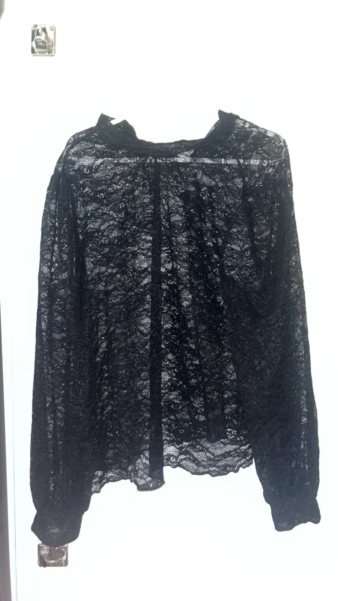 Svart spetsblus i transparent spets – långärmad & elegant