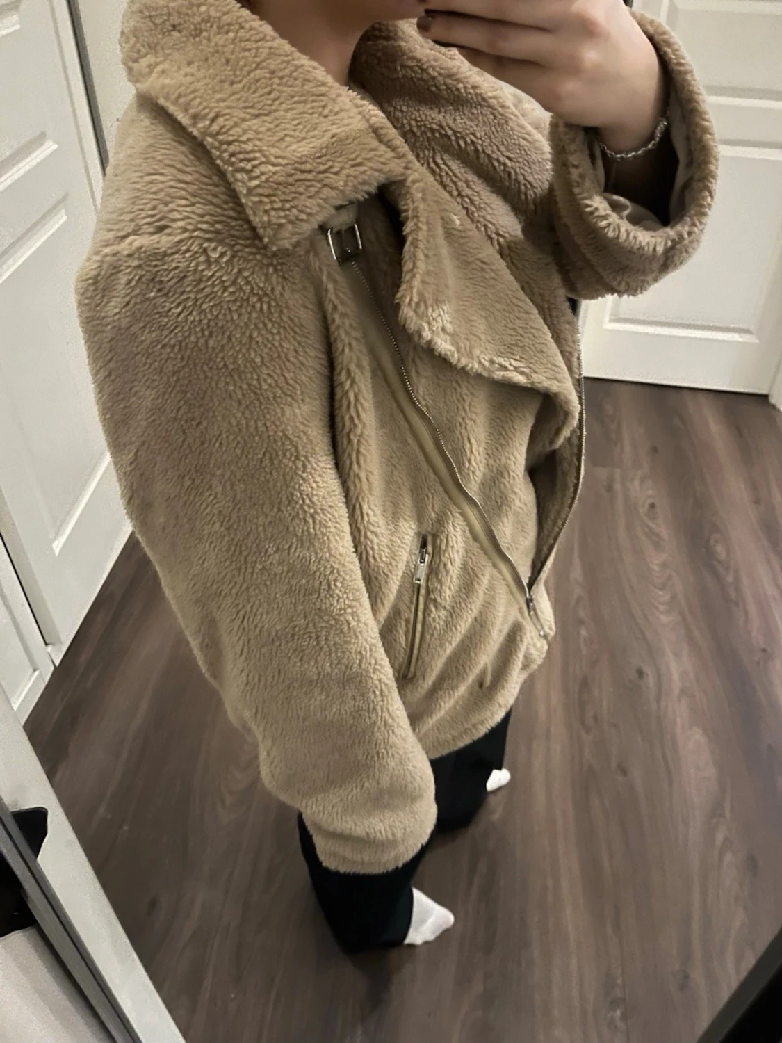 Beige teddyjacka med dragkedja - 1