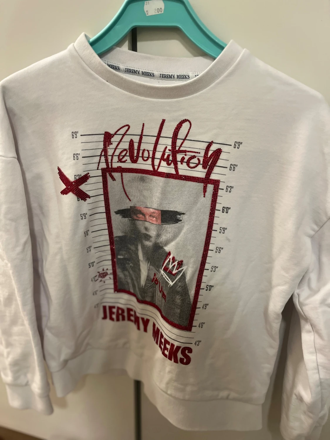 Vit Jeremy Meeks sweatshirt med röd glitterprint - 2