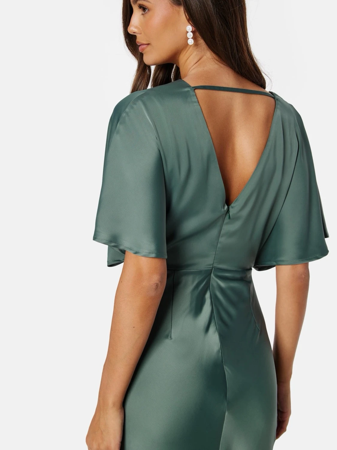 Grön satin balklänning - 1