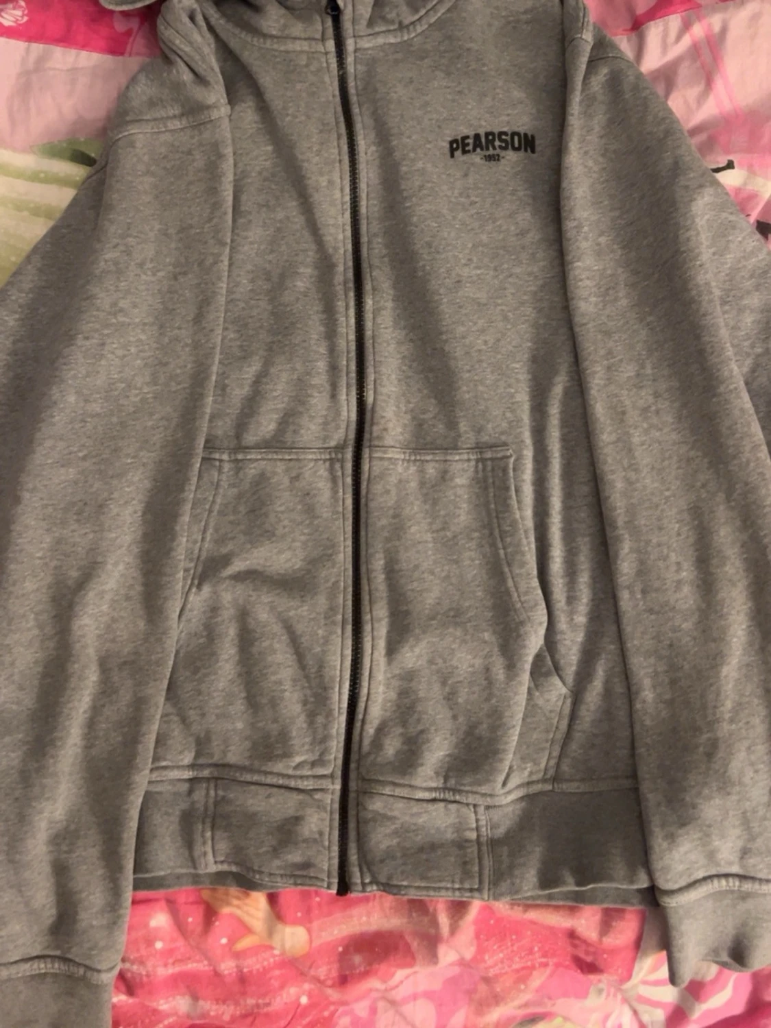 Grå hoodie med dragkedja Pearson