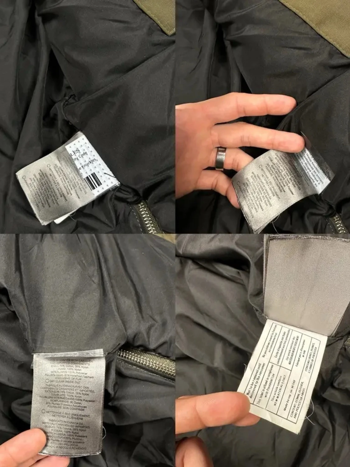 Olivgrön dunjacka med svart fuskpäls - 4