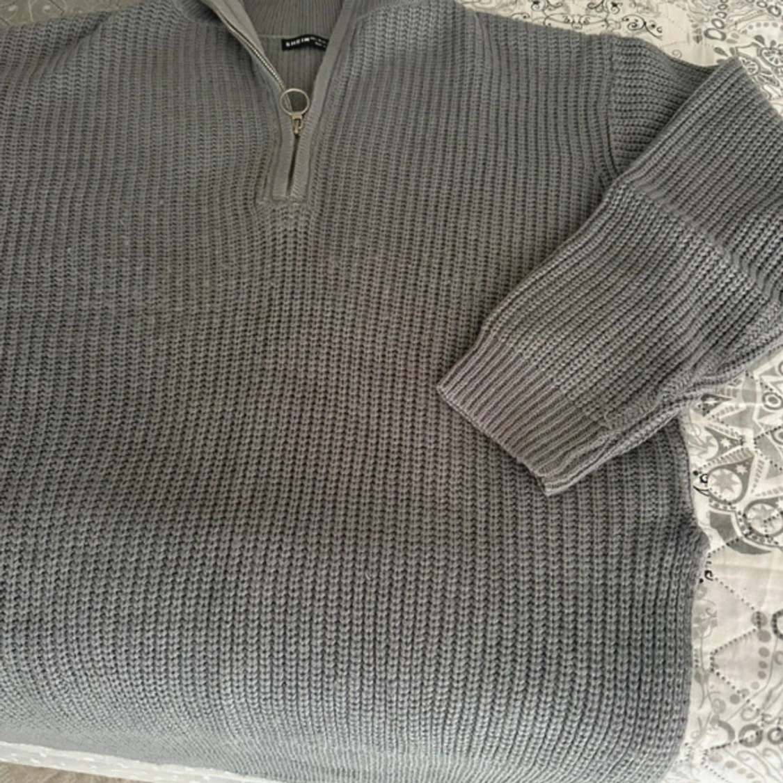 Grå stickad half zip-tröja från SHEIN