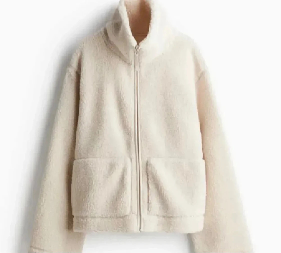 Beige teddyjacka med dragkedja - 1