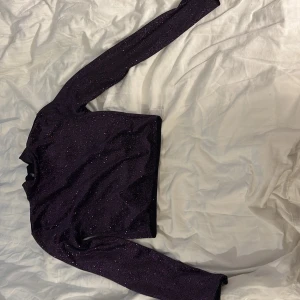 Lila glittrig långärmad topp - Säljer en mörklila glittrig topp med lång ärm och öppen rygg. Toppen är croppad och har en snygg cut-out detalj bak❤️❤️❤️ 