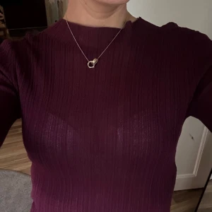 Vinröd  ribbad lätt genomskinlig långärmad tröja - Säljer en vinröd/lilaaktig ribbad långärmad tröja med tight passform och som är genomskinlig. Tröjan sitter snyggt mot kroppen.- Bikbok i storlek XS 