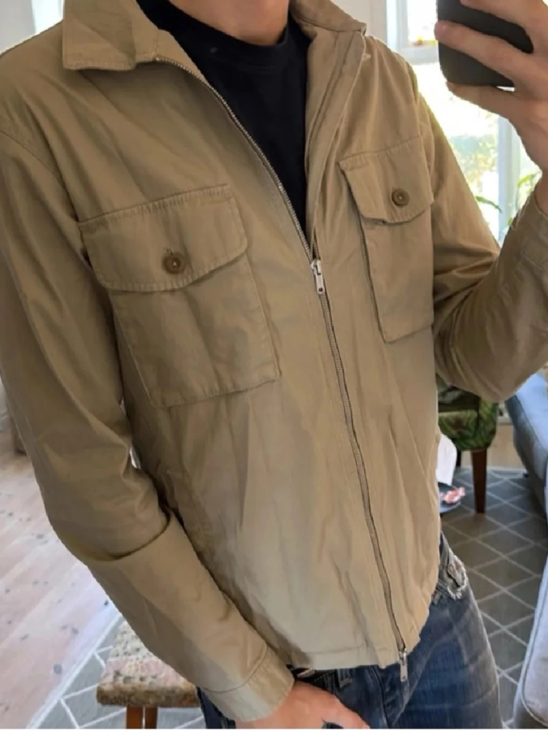 Beige overshirt med dragkedja - 1