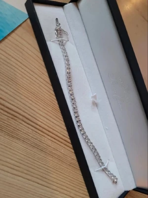 Silverfärgad armbandsväst från Vidal & Vidal - Säljer en snygg och glittrig armbandsväst från Vidal i silverfärg med gnistrande stenar. Västen har ett smalt och elegant formspråk, perfekt för att lyfta din outfit. Kommer i originalask och med kvitto från Smycka. Aldrig använd. 