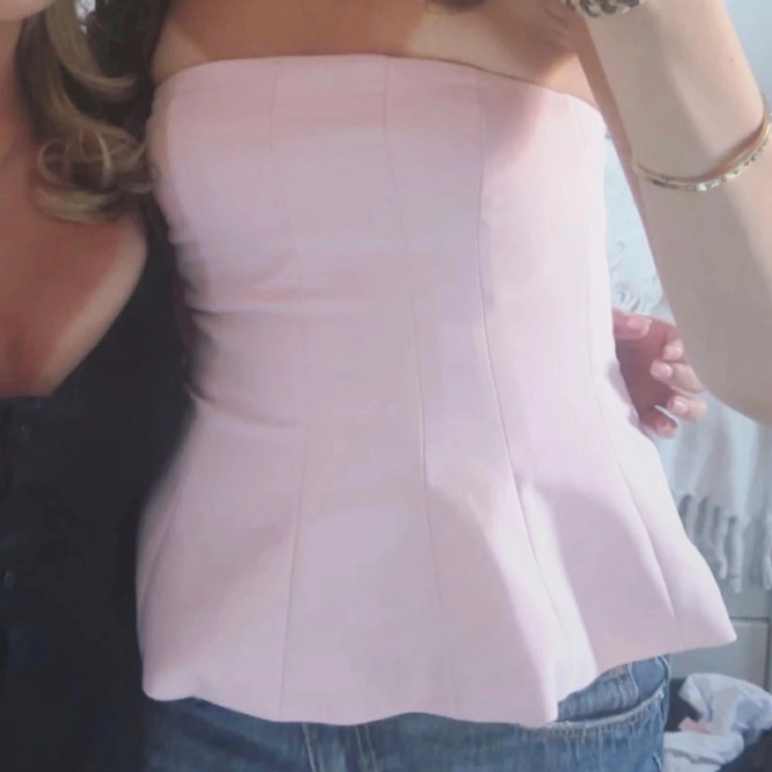 Ljusrosa bandeau korsett-topp