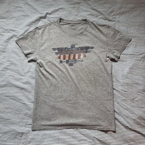 Denim & Supply T-shirt - Grå t-shirt från Ralph Lauren Denim & Supply med coolt tryck i rött, blått och beige framtill. Klassisk rund hals och korta ärmar. Tillverkad i mjuk bomullsblandning för skön känsla. Perfekt för en avslappnad och stilren look.