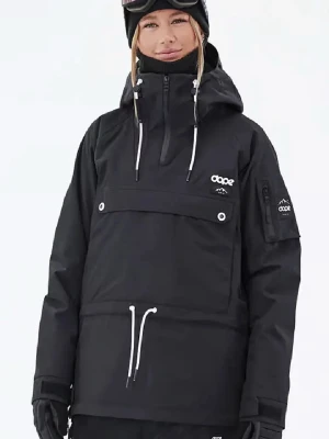 Svart vindjacka/skidjacka från Dope - Säljer en svart vindjacka från Dope med huva och vita snören. Jackan har en stor ficka framtill med knappdetaljer och dragkedja upptill. Perfekt för dig som gillar streetstyle och vill ha en funktionell jacka med snygg design.