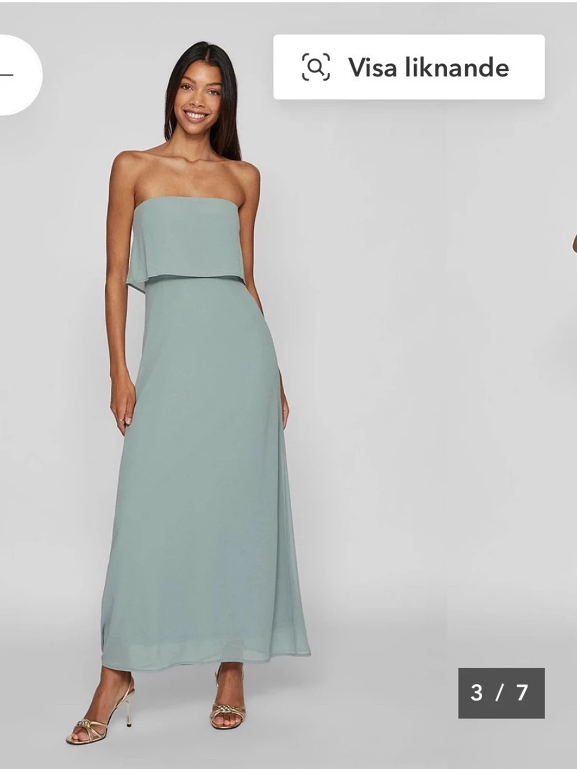 Ljusblå axelbandslös långklänning