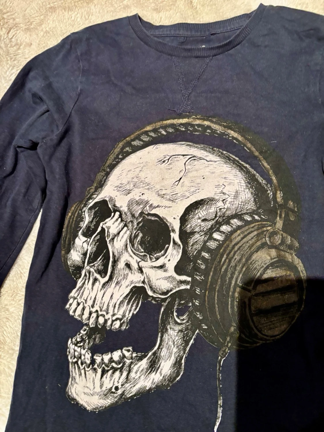 Mörkblå långärmad t-shirt med döskalle - 3