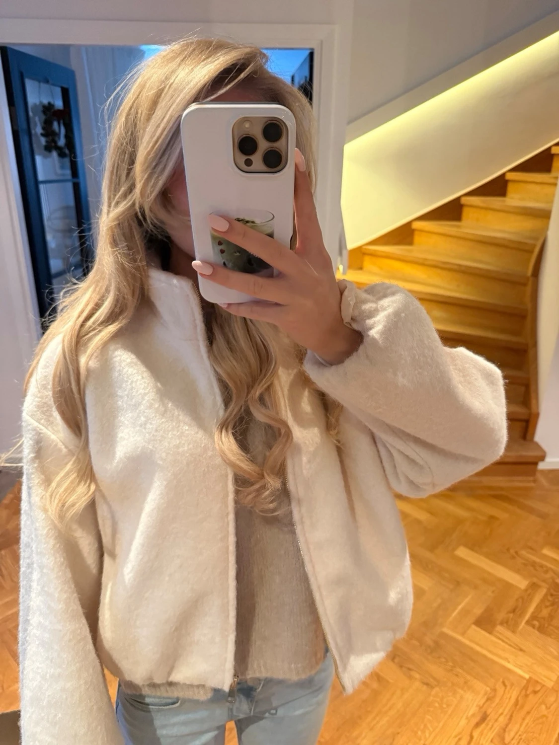 Vit teddyjacka med dragkedja - 5