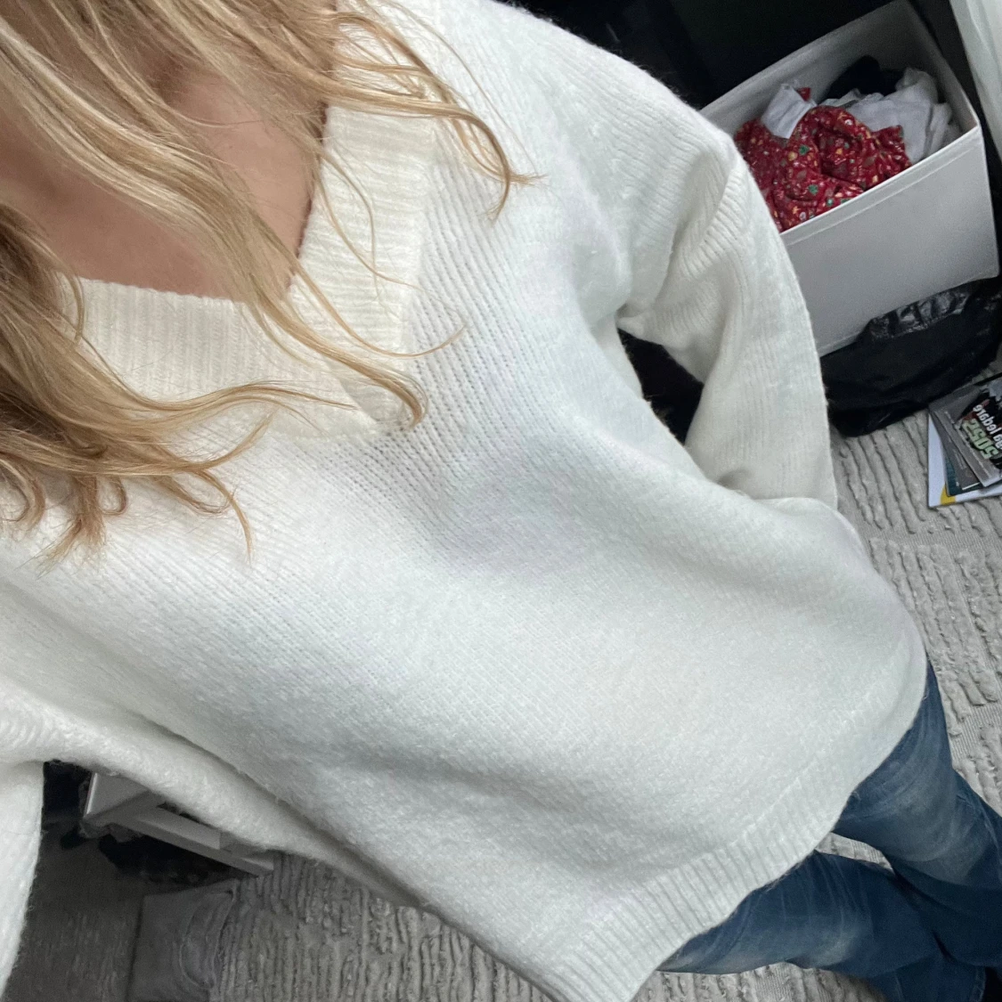 Vit stickad oversized tröja - 3