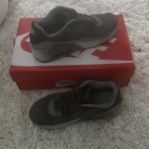 Nike Air Max 90 - Säljer ett par grå svarta Nike air Max i storlek 38. Riktigt sköna