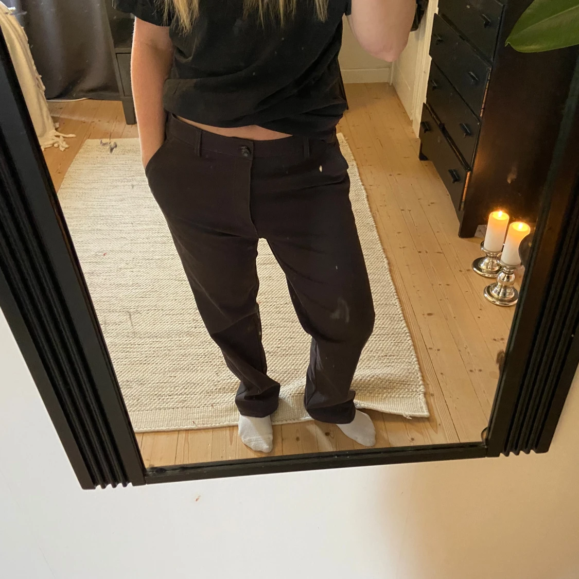 Mörkbruna raka kostymbyxor - 3