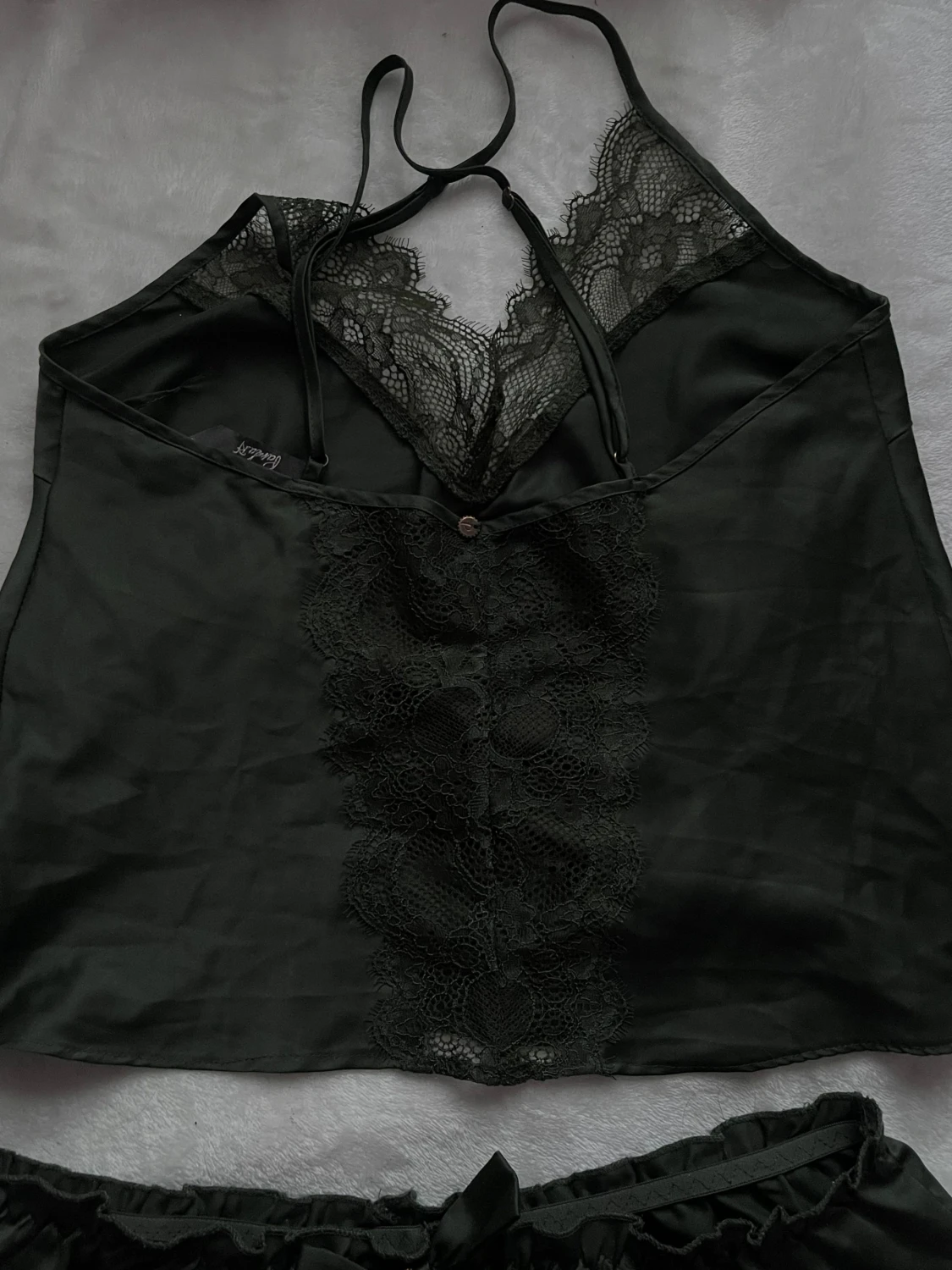 Mörkgrön spetsdetaljerad pyjamas - 3