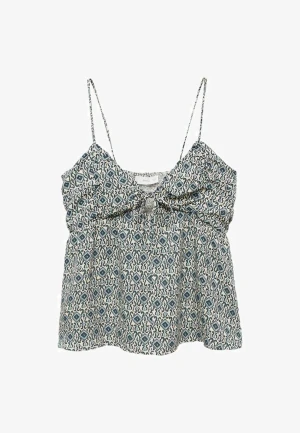 Mönstrad topp från Mango - Supersöt linnetopp från Mango med smala axelband och blått mönster. Toppen är i L, men skulle säga M.