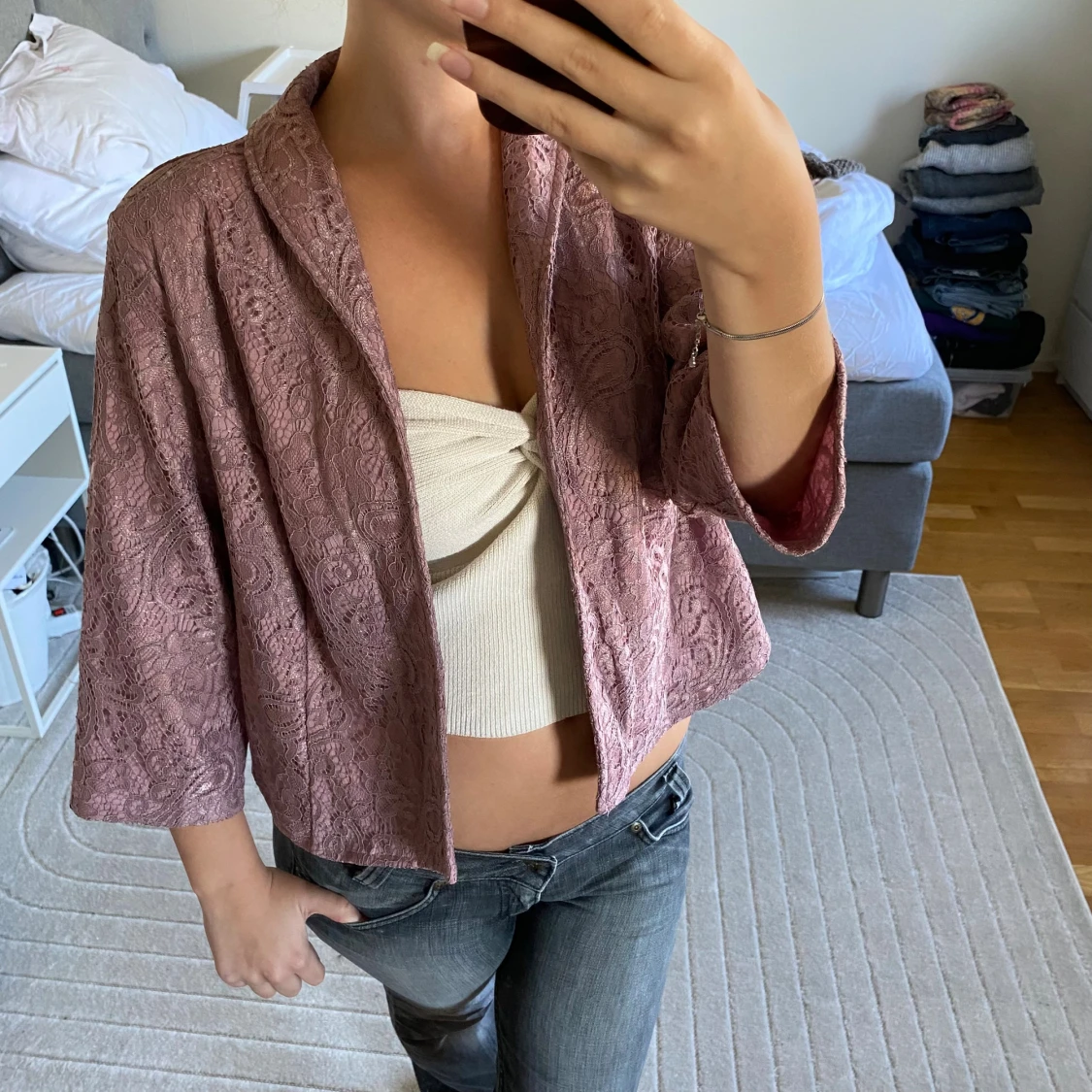 Ljuslila spetsig cardigan jacka - 2
