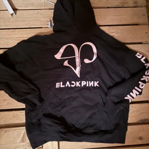 Svart BLACKPINK hoodie från Divided - Svart hoodie från Divided med stor rosa BLACKPINK-logga på framsidan  och tryck på ena ärmen. Tröjan har huva och magficka, perfekt för dig som älskar K-pop och vill sticka ut med snygg streetstyle.