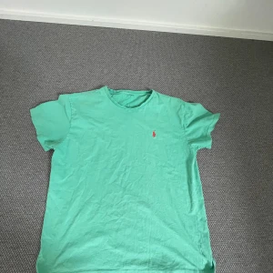 Grön t-shirt från Ralph Lauren - Snygg grön t-shirt från Ralph Lauren med klassisk röd broderad logga på bröstet. T-shirten har rund halsringning och korta ärmar. Tillverkad i mjuk bomull för en skön känsla. Perfekt för dig som gillar stilrena och ikoniska plagg.