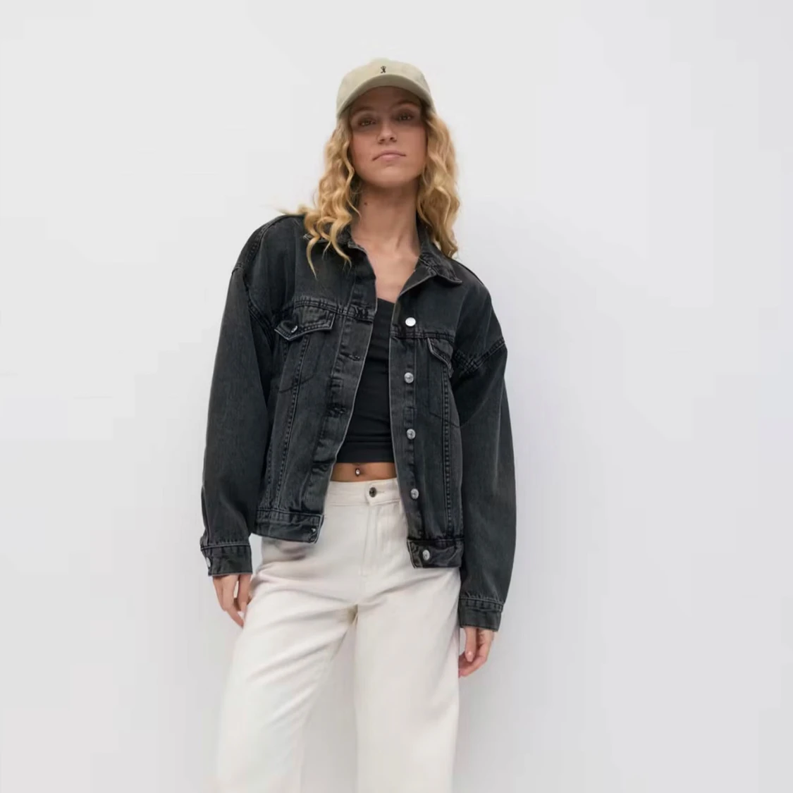 Oversized svart jeansjacka