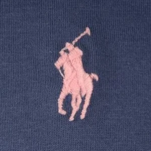 Blå pikétröja från Ralph Lauren - Klassisk blå pikétröja från Ralph Lauren med den ikoniska rosa broderade polospelaren på bröstet. Tröjan är tillverkad i mjuk bomull och har en tidlös design som passar perfekt till jeans eller shorts.
